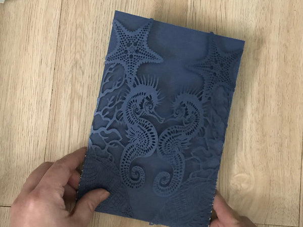 50cs Pearl Navy Blue beach wedding invitations,engagement invitations,Laser Cut Wedding Cards - Kdecoration