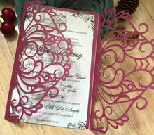 50pcs Pearl Burgundy Red Wedding Day Invitations,Invitations Covers,laser Cut invitations - Kdecoration