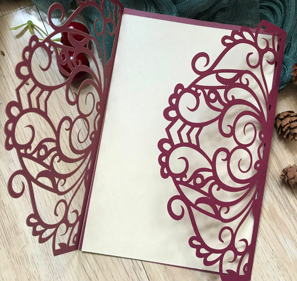 50pcs Pearl Burgundy Red Wedding Day Invitations,Invitations Covers,laser Cut invitations - Kdecoration