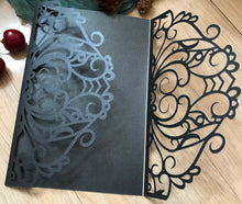 50pcs Pearl Black Laser Cut Invitations,Sweet 16 Invites,Quinceanera Invitations - Kdecoration