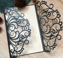 50pcs Pearl Black Laser Cut Invitations,Sweet 16 Invites,Quinceanera Invitations - Kdecoration