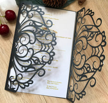 50pcs Pearl Black Laser Cut Invitations,Sweet 16 Invites,Quinceanera Invitations - Kdecoration