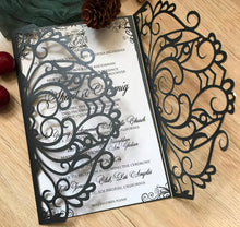 50pcs Pearl Black Laser Cut Invitations,Sweet 16 Invites,Quinceanera Invitations - Kdecoration