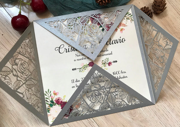 50pcs Pearl Cream Wedding Invitations,Elegant Bridal Shower Invitations,Laser Cut Wedding Covers - Kdecoration