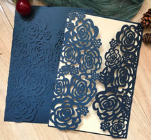 50pcs Dark Navy Blue Laser Cut Wedding Invite,Rose laser cut wedding invitations - Kdecoration