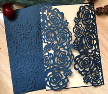 50pcs Dark Navy Blue Laser Cut Wedding Invite,Rose laser cut wedding invitations - Kdecoration