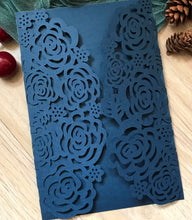 50pcs Dark Navy Blue Laser Cut Wedding Invite,Rose laser cut wedding invitations - Kdecoration