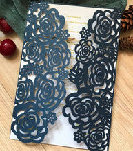 50pcs Dark Navy Blue Laser Cut Wedding Invite,Rose laser cut wedding invitations - Kdecoration