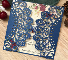 50pcs Pearl Navy Blue rustic laser cut wedding Cards,Invitations Covers,Engagement Invitations cards - Kdecoration