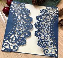 50pcs Pearl Navy Blue rustic laser cut wedding Cards,Invitations Covers,Engagement Invitations cards - Kdecoration