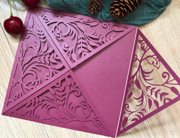 50pcs Pearl Burgundy Red Laser Cut Invitations Card,Wedding Invitations,Birthday Invitations - Kdecoration