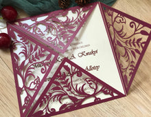 50pcs Pearl Burgundy Red Laser Cut Invitations Card,Wedding Invitations,Birthday Invitations - Kdecoration