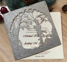 50pcs Glitter Silver  Rustic Wedding Invitation,Romantic Invitation with Couple,Laser Cut Invitations - Kdecoration