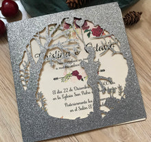 50pcs Glitter Silver  Rustic Wedding Invitation,Romantic Invitation with Couple,Laser Cut Invitations - Kdecoration