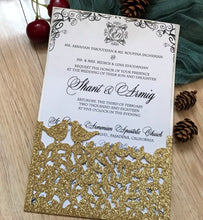 50pcs Glitter Gold Love Bird Laser Cut Wedding Invitations,Menu Cards,Birthday Invite - Kdecoration