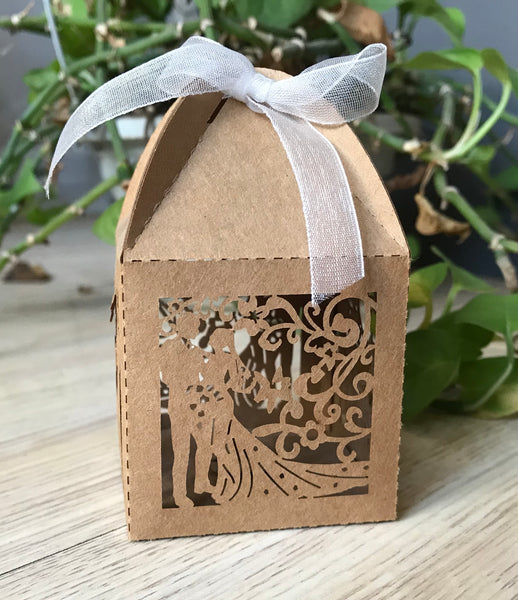 100pcs Kraft Paper Brown Laser Cut Wedding Favor Boxes,small Gift Packaging Boxes - Kdecoration