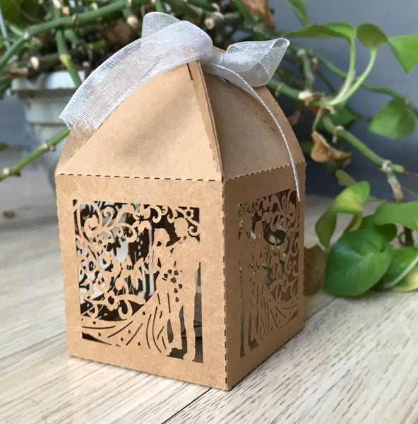 100pcs Kraft Paper Brown Laser Cut Wedding Favor Boxes,small Gift Packaging Boxes - Kdecoration