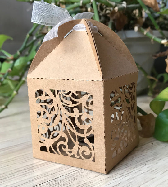 100pcs Kraft Paper Brown Laser Cut wedding Favor Boxes,Wedding Gift Boxes,Candy Packaging Boxes,Table Decoration,Wedding Favour Boxes - Kdecoration
