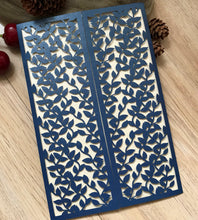 50pcs Pearl Navy Blue leaf Laser cut invitations cards,custom Laser Cut Wedding Cards - Kdecoration