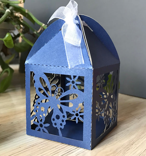 100pcs pearl navy blue butterfly Laser Cut wedding favor Boxes with Ribbons,chocolate gift packaging boxes,baby shower gift boxes - Kdecoration