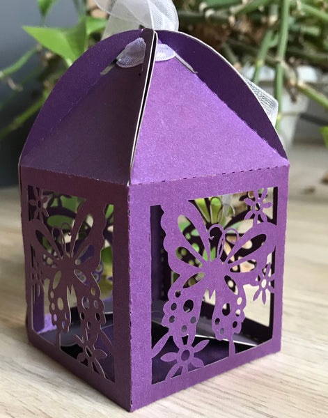 100pcs pearl purple butterfly Laser Cut wedding favor Boxes with Ribbons,laser cut gift boxes - Kdecoration