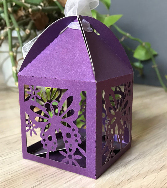 100pcs pearl purple butterfly Laser Cut wedding favor Boxes with Ribbons,laser cut gift boxes - Kdecoration