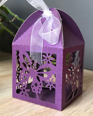 100pcs pearl purple butterfly Laser Cut wedding favor Boxes with Ribbons,laser cut gift boxes - Kdecoration