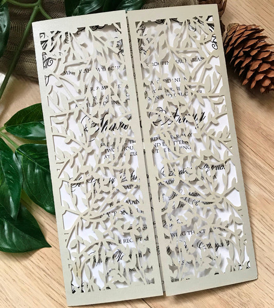 50pcs Pearl Light Silver Laser cut invitations card,Anniversary Invitations,Quinceanera Invitations - Kdecoration