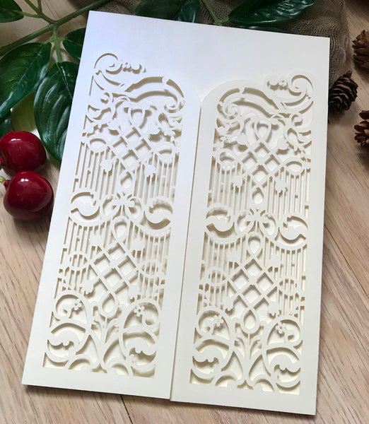 50pcs Pearl Cream Gate Menu Cards,Laser Cut Invitations cards,Engagement Invitations - Kdecoration
