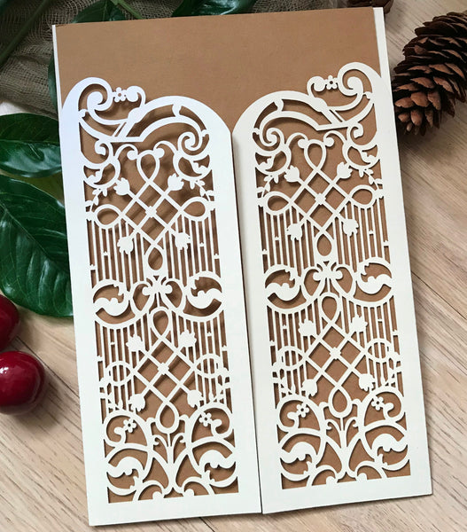 50pcs Pearl Cream Gate Menu Cards,Laser Cut Invitations cards,Engagement Invitations - Kdecoration