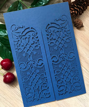 50pcs Pearl Navy Blue Laser Cut Wedding Invitations,Menu Cards,Laser Cut Invitations Covers - Kdecoration