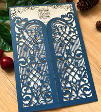 50pcs Pearl Navy Blue Laser Cut Wedding Invitations,Menu Cards,Laser Cut Invitations Covers - Kdecoration