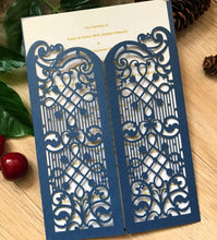 50pcs Pearl Navy Blue Laser Cut Wedding Invitations,Menu Cards,Laser Cut Invitations Covers - Kdecoration