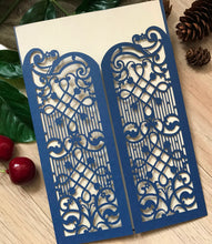 50pcs Pearl Navy Blue Laser Cut Wedding Invitations,Menu Cards,Laser Cut Invitations Covers - Kdecoration