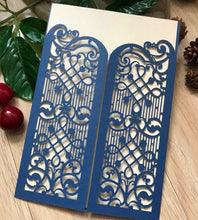 50pcs Pearl Navy Blue Laser Cut Wedding Invitations,Menu Cards,Laser Cut Invitations Covers - Kdecoration