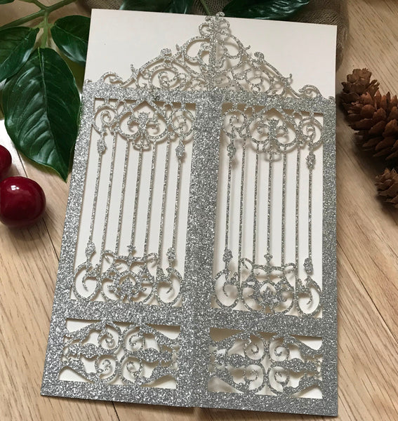 50pcs Glitter Silver graduation Invitations,Laser Cut Wedding Cards,Bridal Shower Invitations - Kdecoration