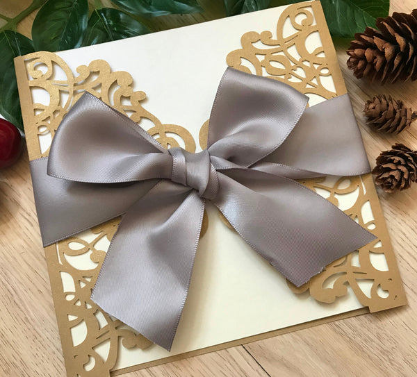 50pcs Pearl Begie Gold Invite Covers,Laser Cut Wedding Invitation,Birthday Invitation - Kdecoration