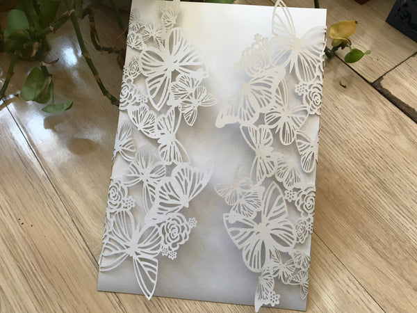 50pcs custom Pearl white Butterfly laser cut Wedding Invitations cards,baby shower invitation cards,laser cut invite cards,baptism invitation cards,birthday invitations cards - Kdecoration