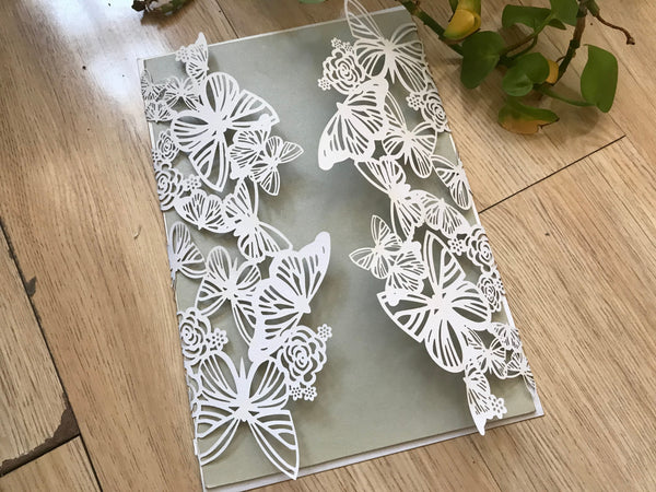 50pcs custom Pearl white Butterfly laser cut Wedding Invitations cards,baby shower invitation cards,laser cut invite cards,baptism invitation cards,birthday invitations cards - Kdecoration