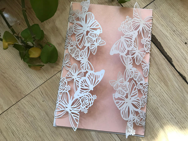 50pcs custom Pearl white Butterfly laser cut Wedding Invitations cards,baby shower invitation cards,laser cut invite cards,baptism invitation cards,birthday invitations cards - Kdecoration