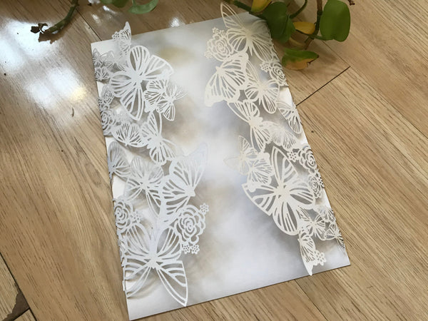 50pcs custom Pearl white Butterfly laser cut Wedding Invitations cards,baby shower invitation cards,laser cut invite cards,baptism invitation cards,birthday invitations cards - Kdecoration