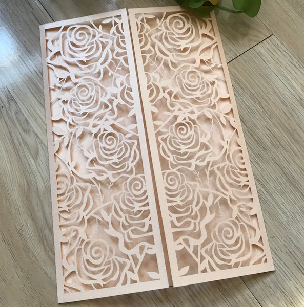 50pcs Pearl Incarnadine Rose baby shower laser cut Invitations,custom Laser cut wedding invitation - Kdecoration