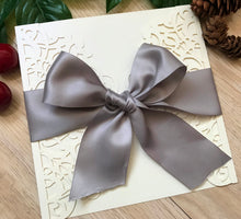 50pcs pearl cream Baby Shower invitation with silver ribbon,laser cut Wedding Cards - Kdecoration