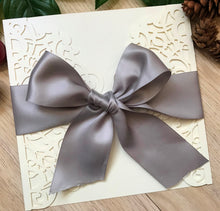 50pcs pearl cream Baby Shower invitation with silver ribbon,laser cut Wedding Cards - Kdecoration