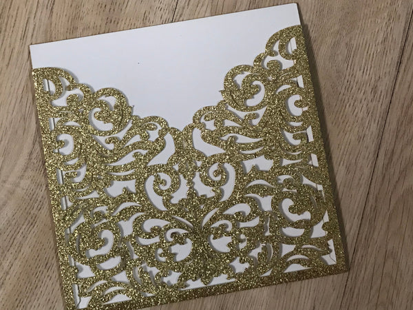 50pcs Glitter Pocket Laser cut Wedding Card,Pocket invite Cover,Invitation Card,Laser Cut Invitation - Kdecoration