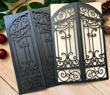 50pcs Pearl Black Gate Laser Cut Invitations Covers,laser cut wedding invite cards,birthday invitation cards,custom bridal shower invitation cards,envelopes avaliable - Kdecoration