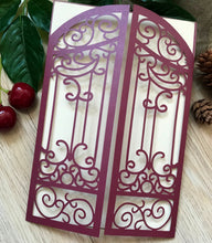 50pcs Pearl Burgundy Red Gate Laser Cut Wedding Invitations,Laser Cut Wedding Invite - Kdecoration