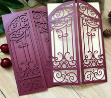 50pcs Pearl Burgundy Red Gate Laser Cut Wedding Invitations,Laser Cut Wedding Invite - Kdecoration