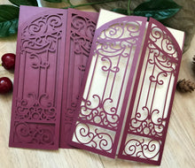 50pcs Pearl Burgundy Red Gate Laser Cut Wedding Invitations,Laser Cut Wedding Invite - Kdecoration