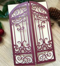 50pcs Pearl Burgundy Red Gate Laser Cut Wedding Invitations,Laser Cut Wedding Invite - Kdecoration